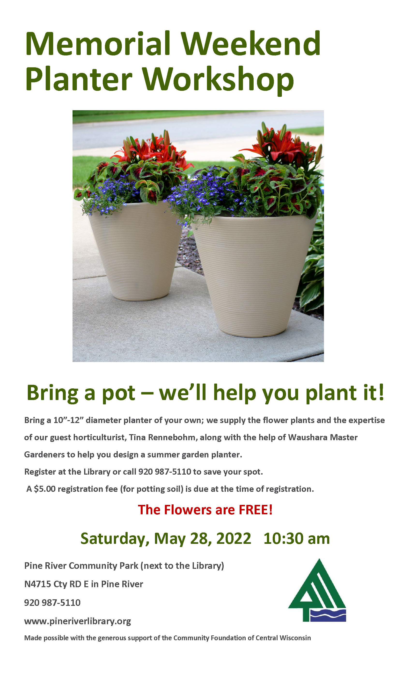 Planter Workshop Registration is Closed 5/27/22.  Class is Full.